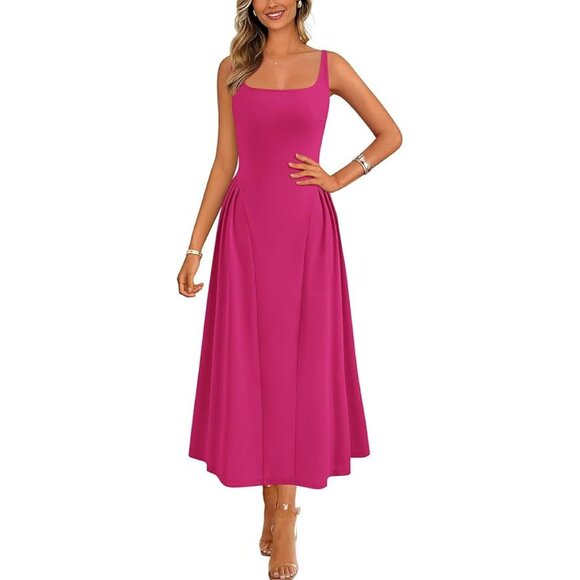 PRETTYGARDEN Sleeveless Elegant Scoop Neck Midi Dress Rose Pink XL - Picture 2 of 5